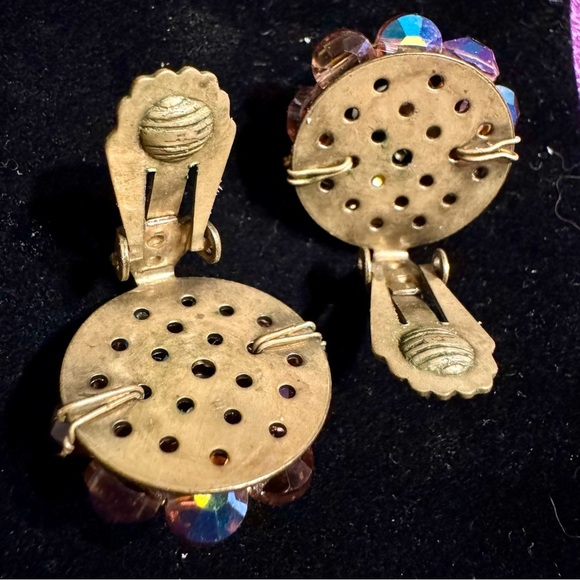 Vintage Brown & Amber glass beads with AB finish Clip on Earrings - Picture 3 of 4